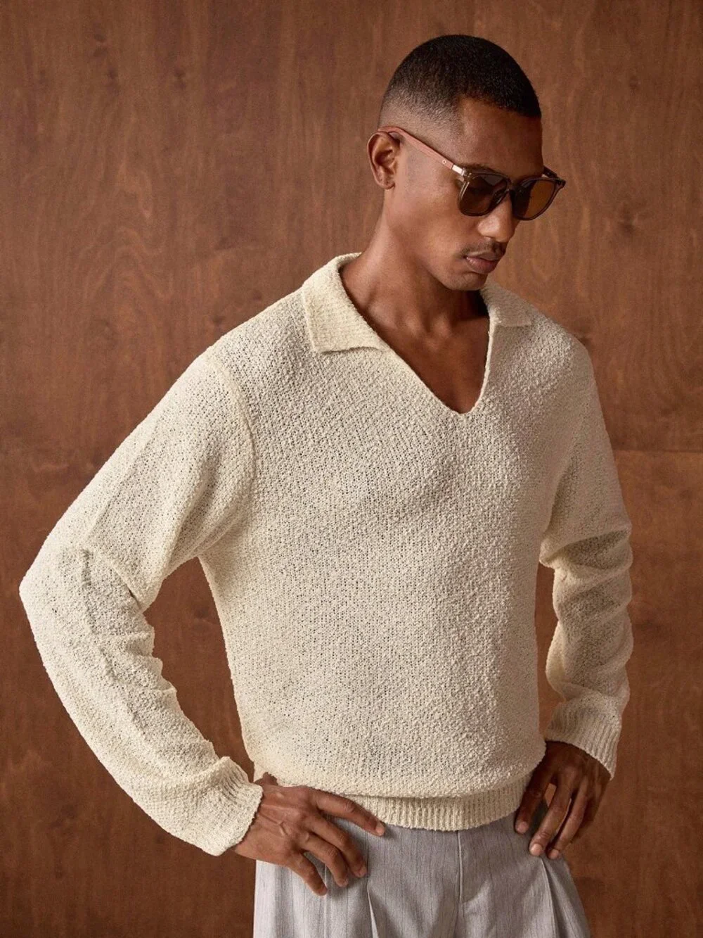 Apricot Casual Men's Long Sleeve Sweater
